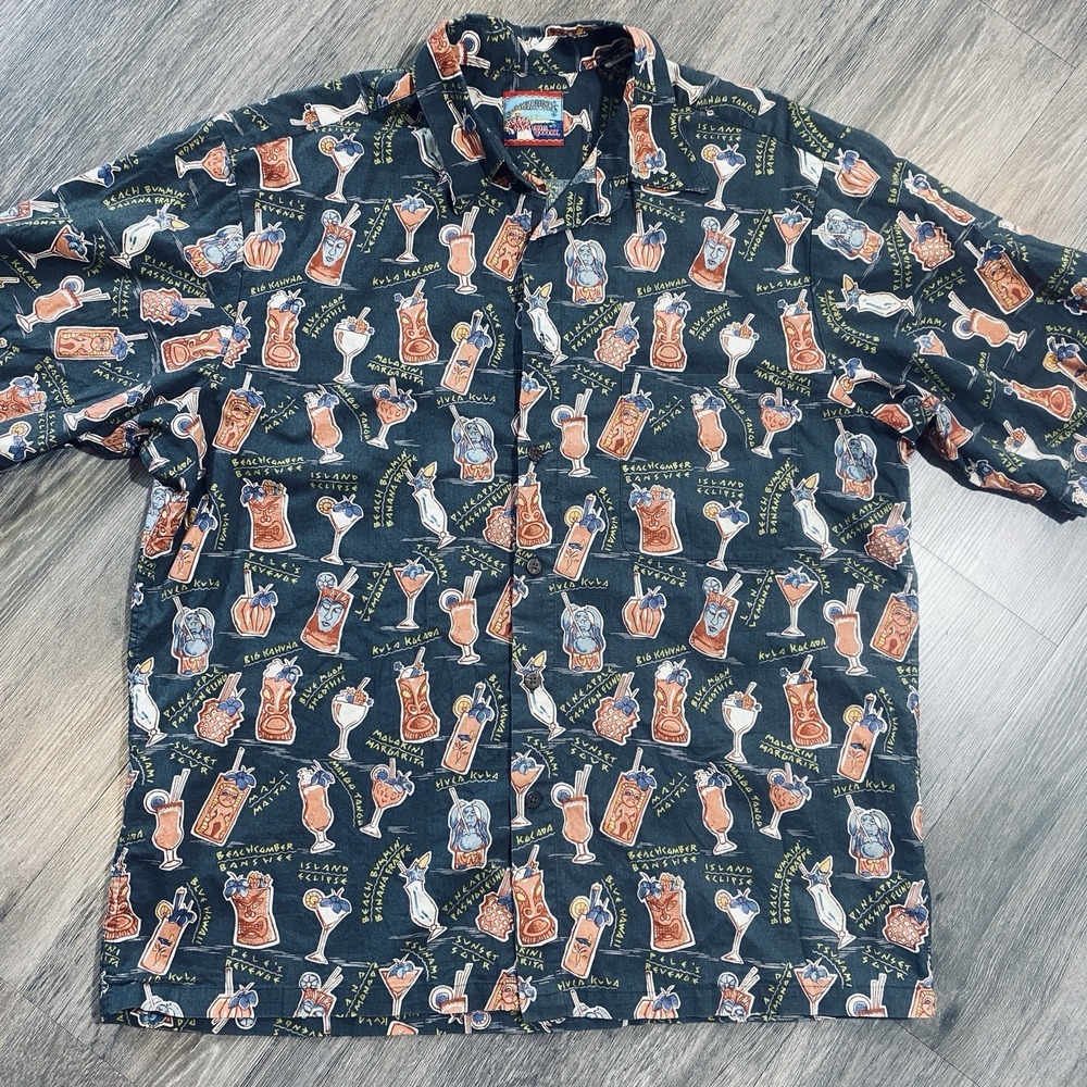 Vintage Reyn Spooner Hawaiian Cocktail Shirt Mens Large Novelty Bar Aloha Button - Picture 2 of 8